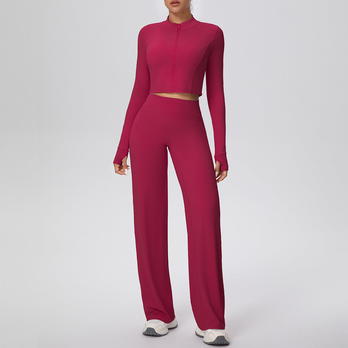 Double-Sided Brushed Zipper Jacket Wide-Leg Yoga Suit