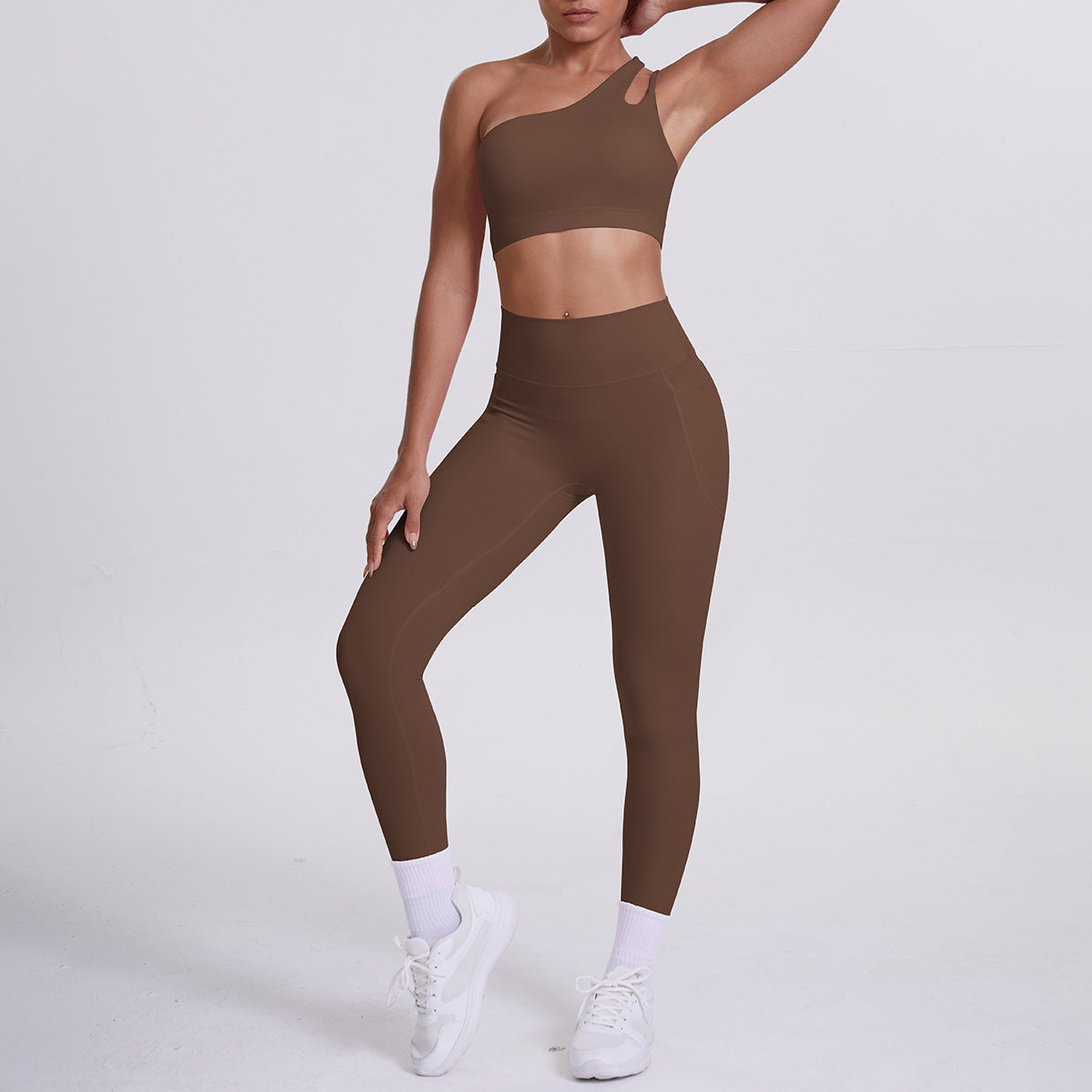 Single-Sleeve Yoga Bras Outfit Set Sports Running Fitness Set