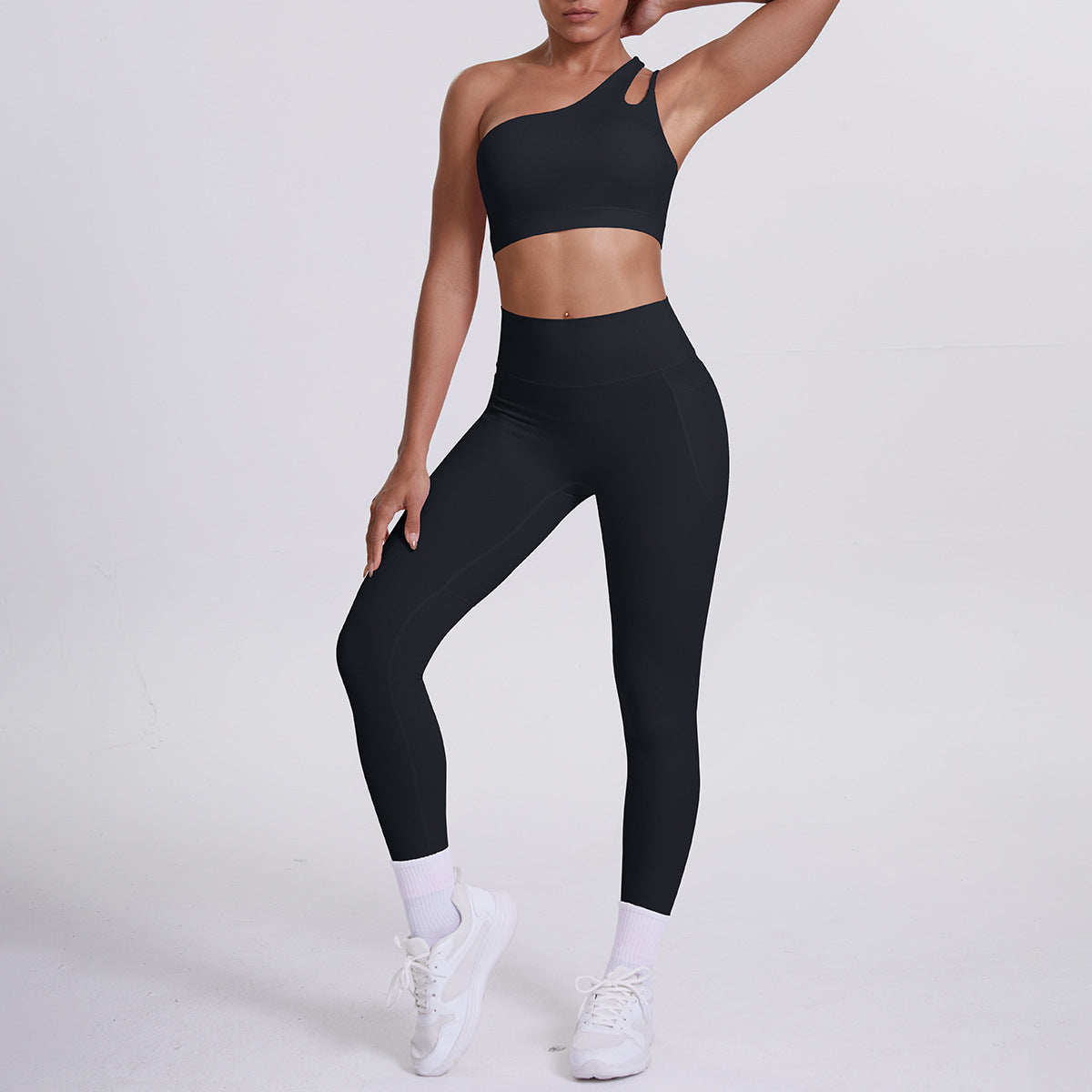 Single-Sleeve Yoga Bras Outfit Set Sports Running Fitness Set