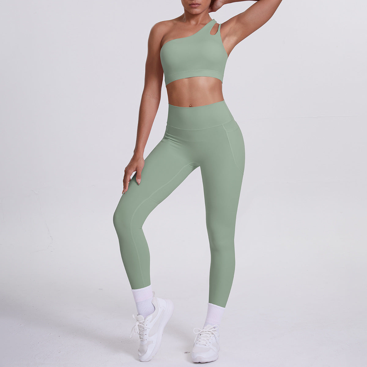 Single-Sleeve Yoga Bras Outfit Set Sports Running Fitness Set