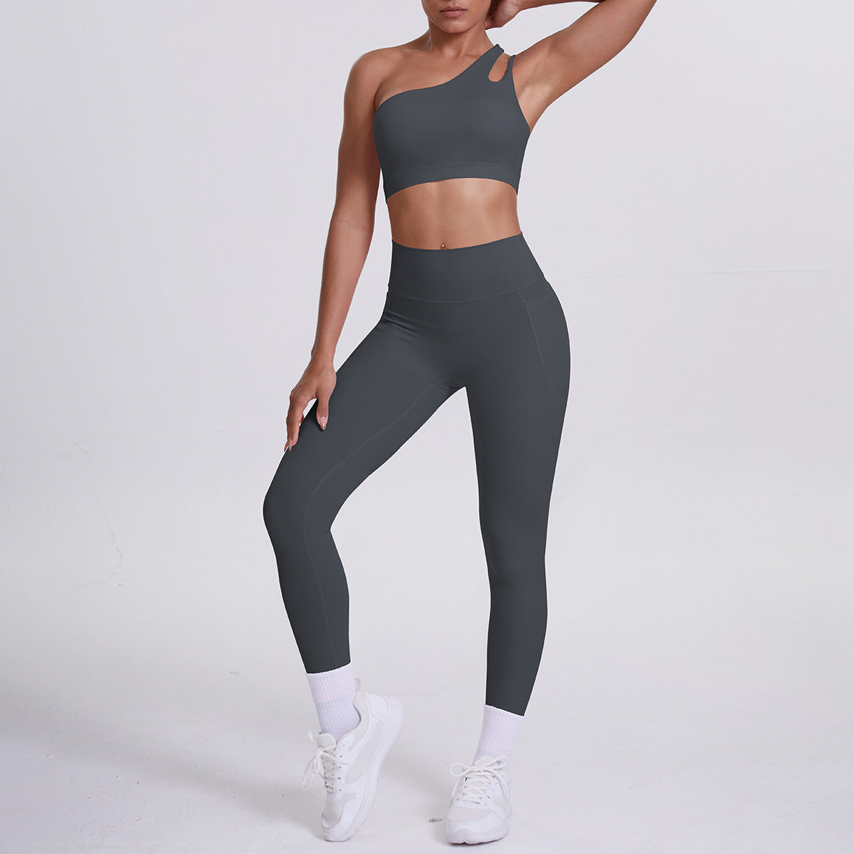 Single-Sleeve Yoga Bras Outfit Set Sports Running Fitness Set