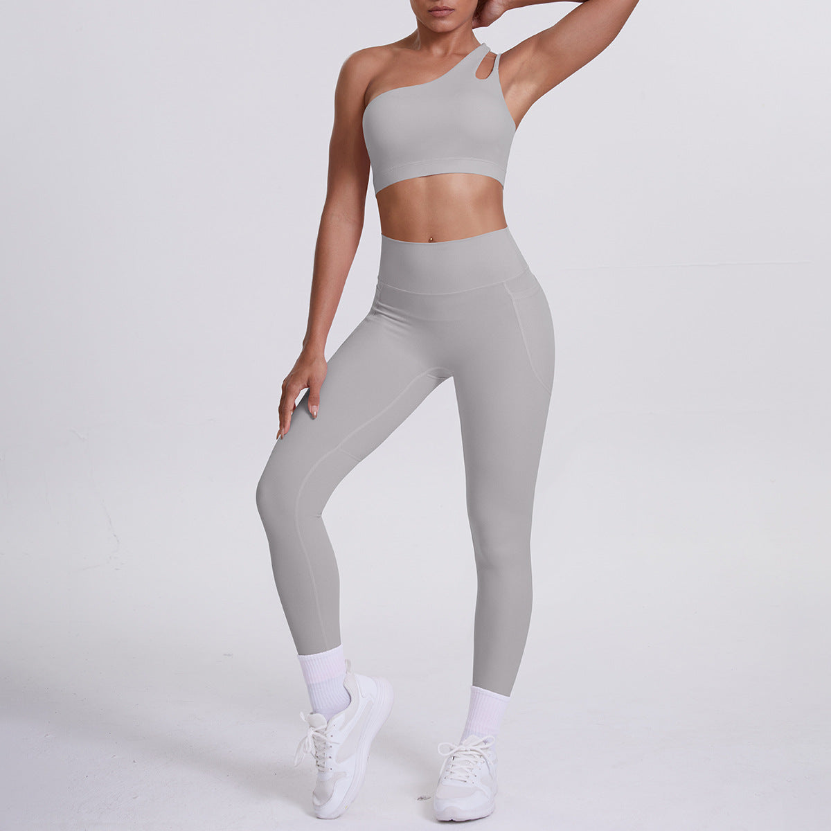 Single-Sleeve Yoga Bras Outfit Set Sports Running Fitness Set