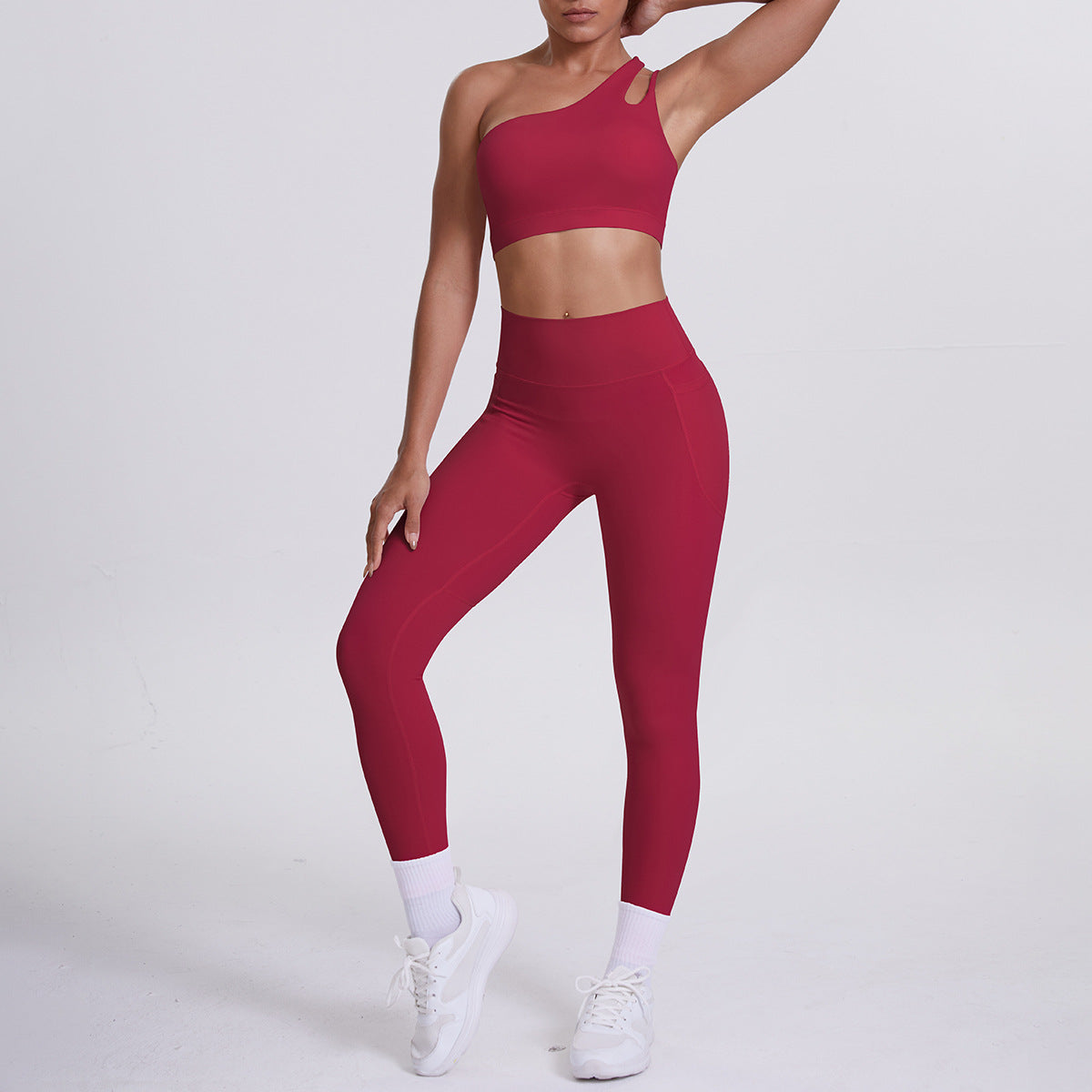 Single-Sleeve Yoga Bras Outfit Set Sports Running Fitness Set