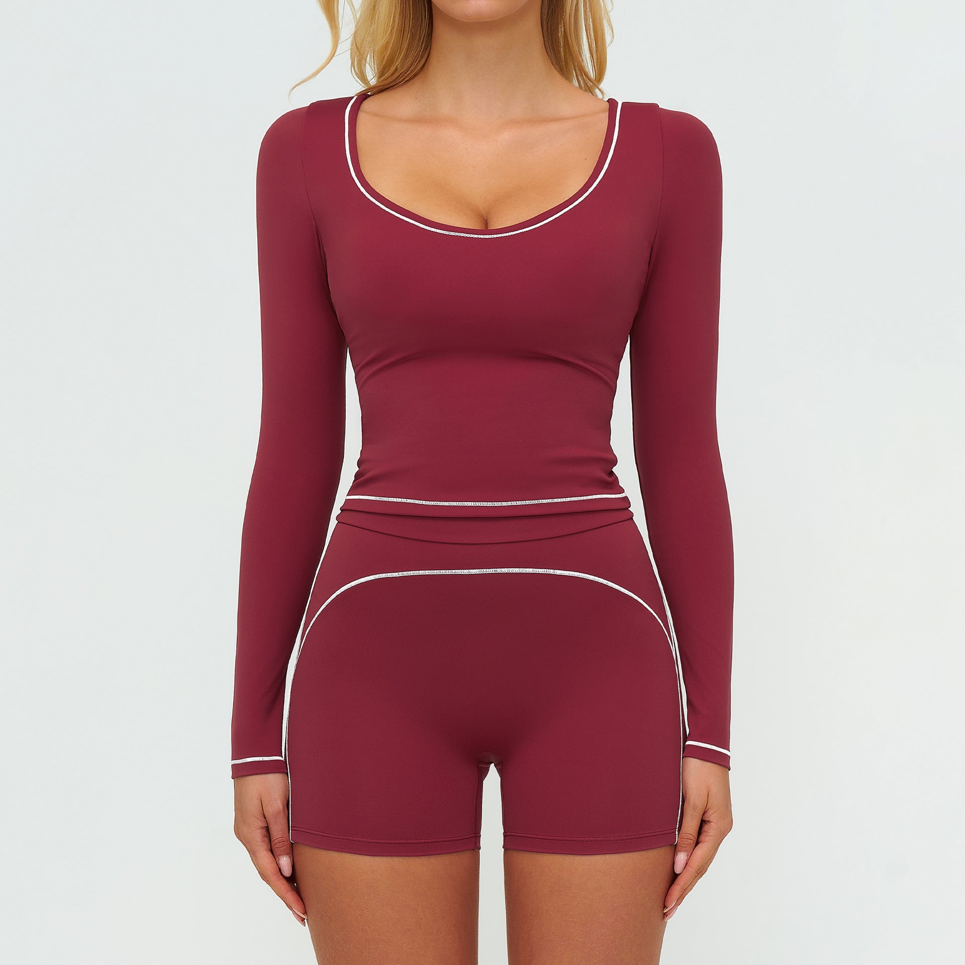 Women's Contrasting Color long sleeve tops with shorts set