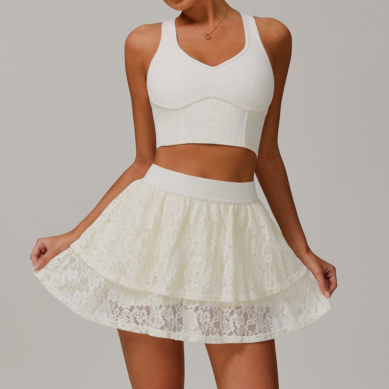 Women's Lace mesh breathable running tennis skirts