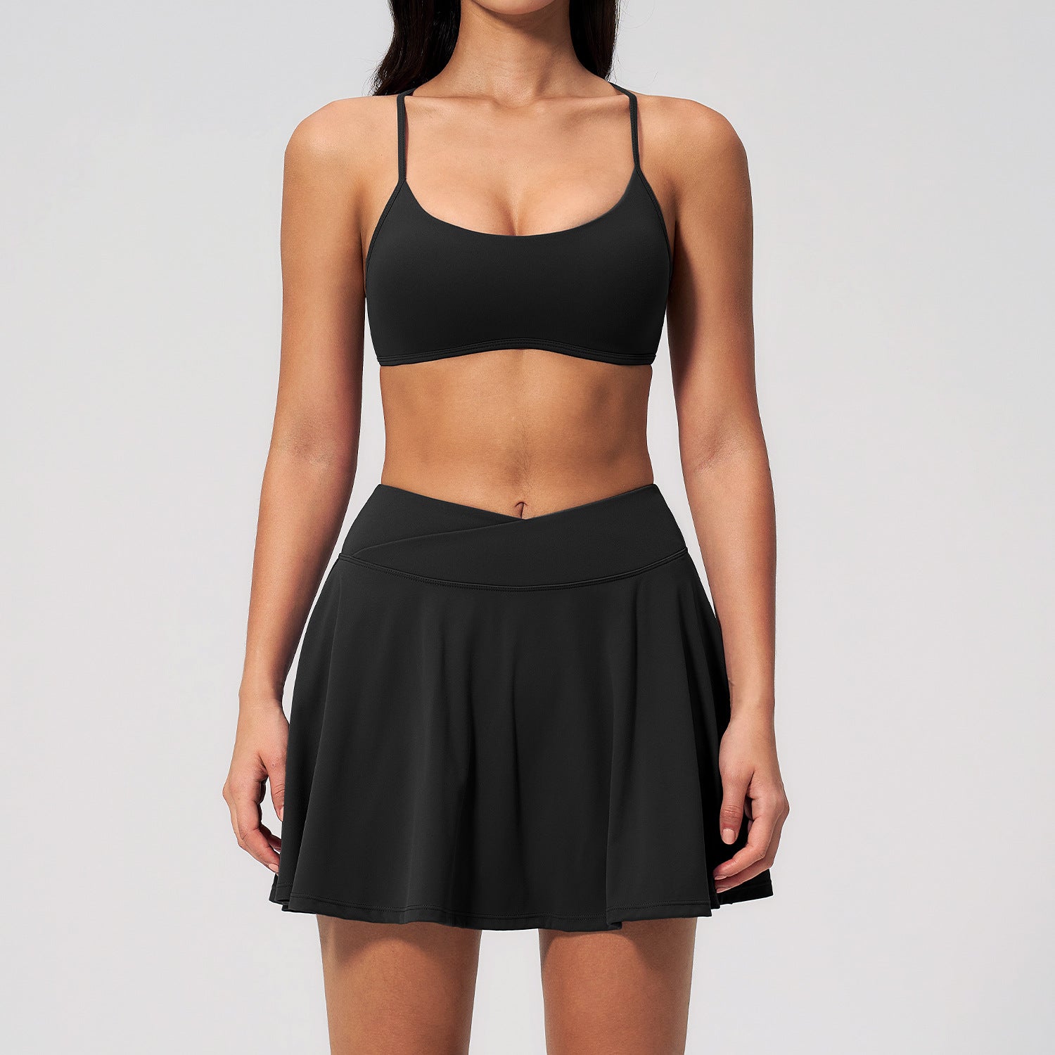 Women's Quick-Drying Stylish Open-Back Sports Bra with Anti-Exposure Skirt Yoga Set
