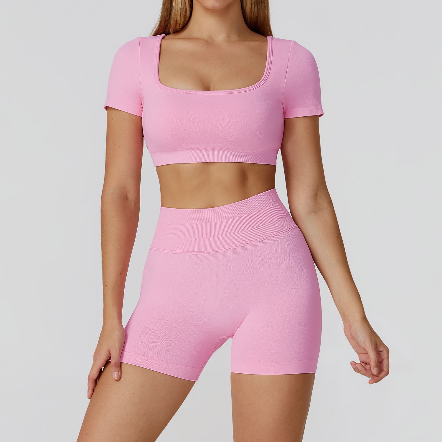 Women's Hollow beautiful back short sleeve shirt with short set