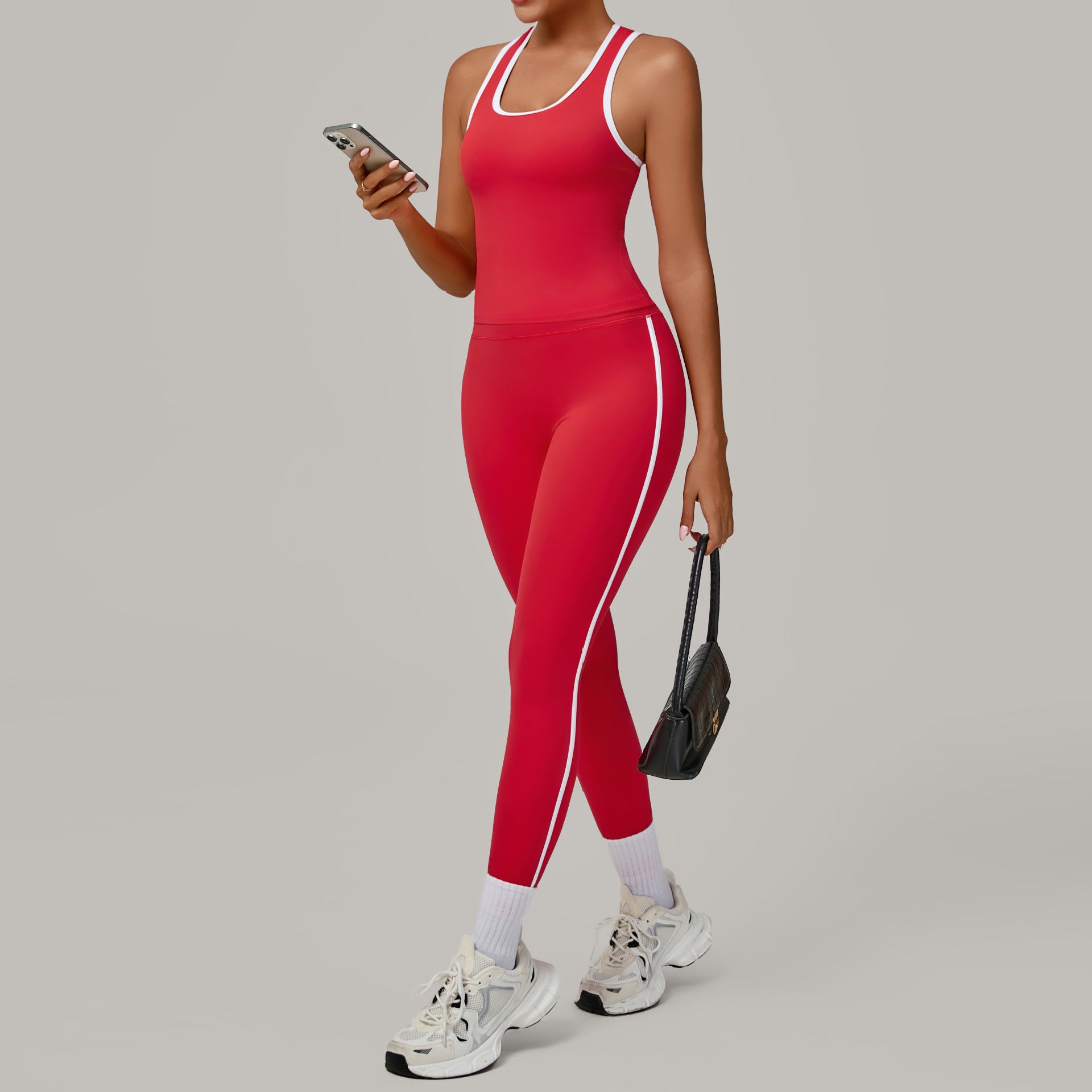 Contrast color stitching tight nude yoga suit