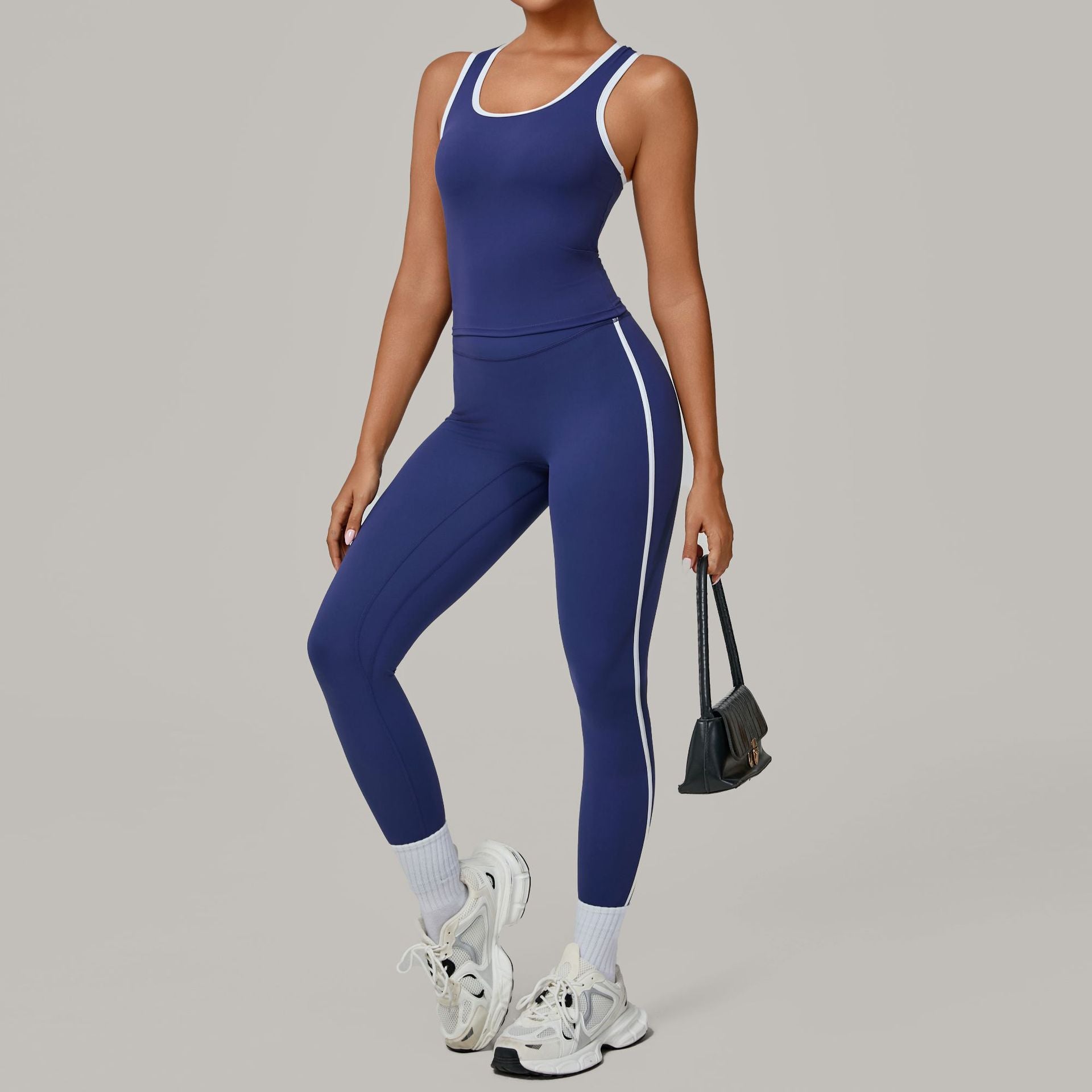 Contrast color stitching tight nude yoga suit
