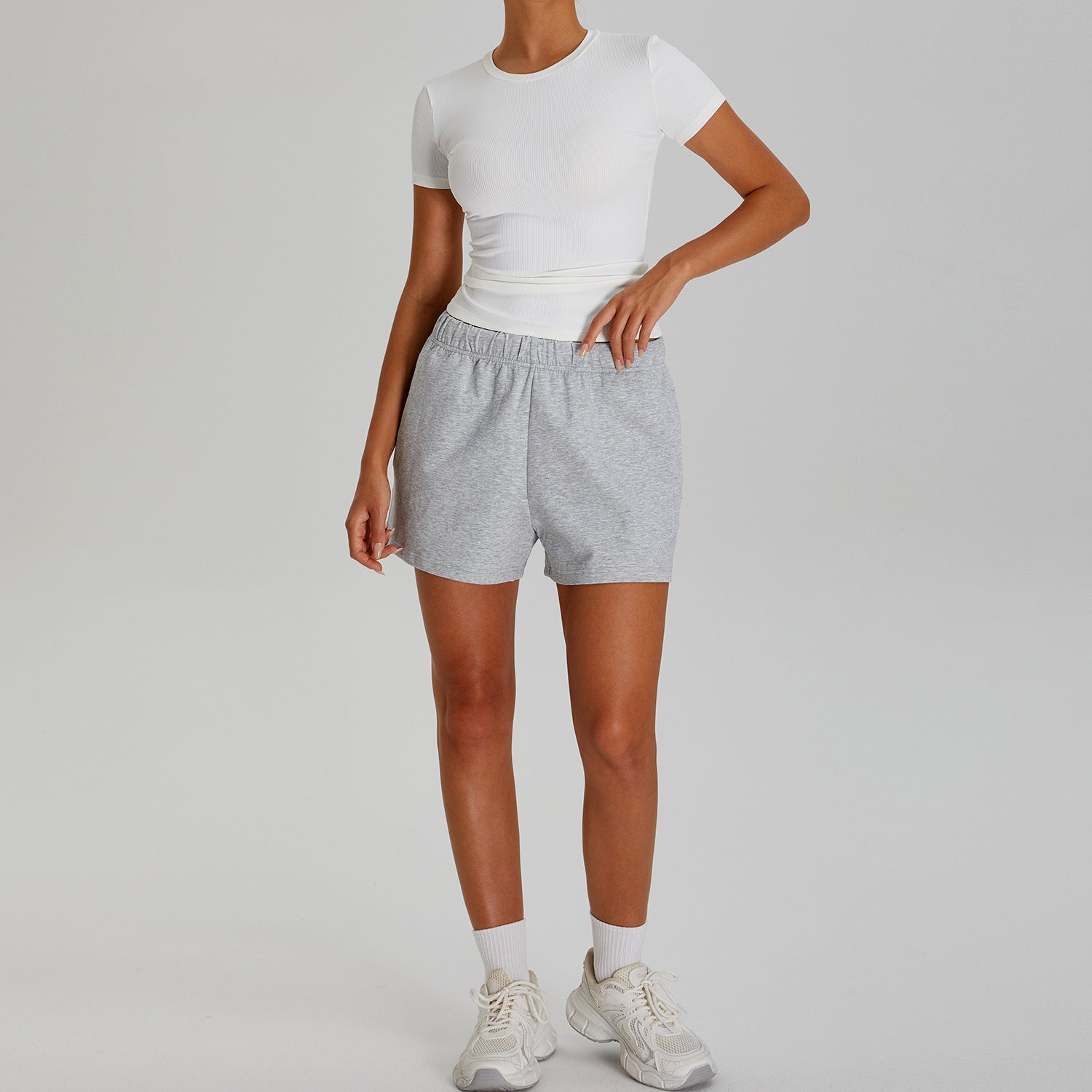 Quick-drying round neck ribbed T-shirt fitness running suit
