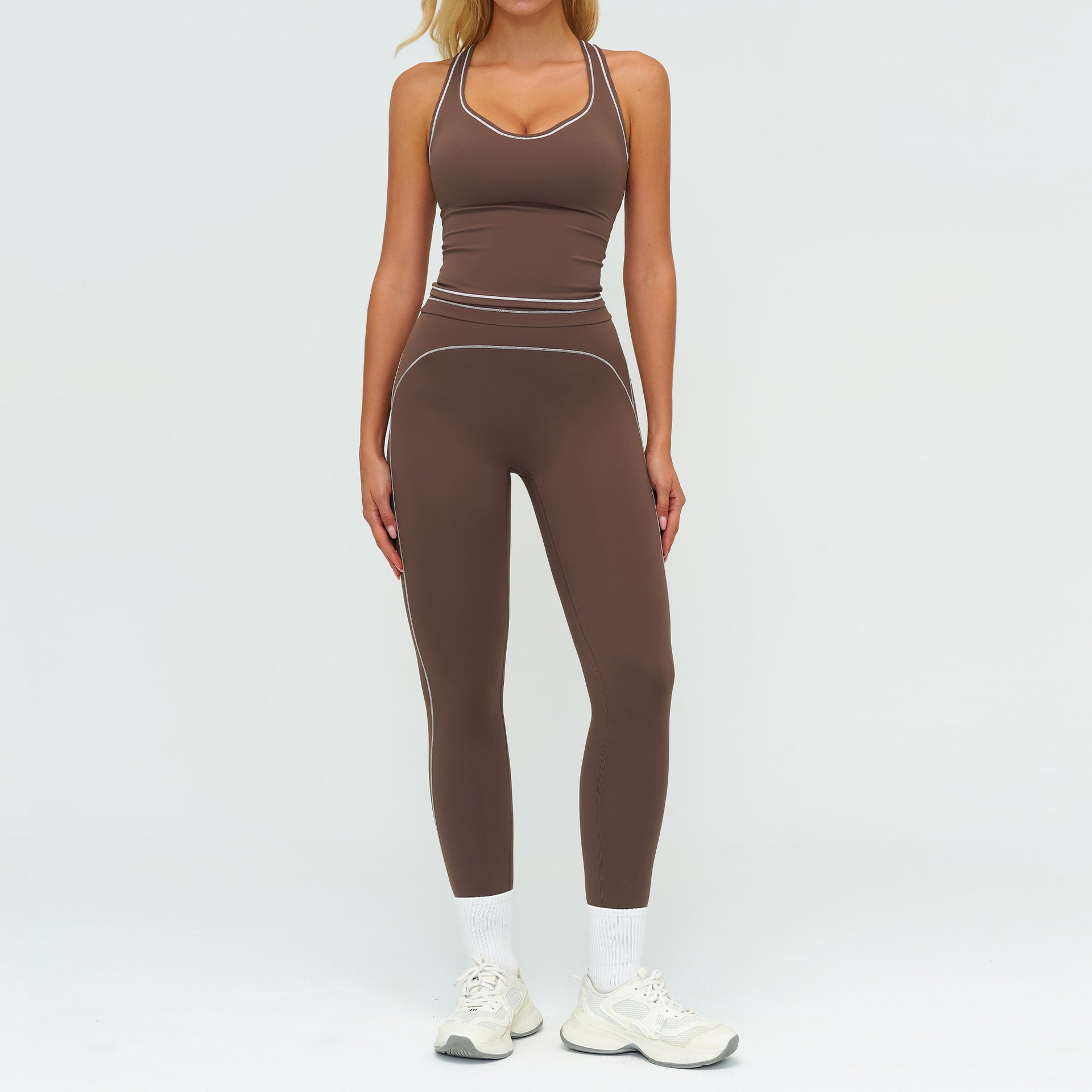 Women's Wholesale Contrasting Color Brushed Yoga Suit