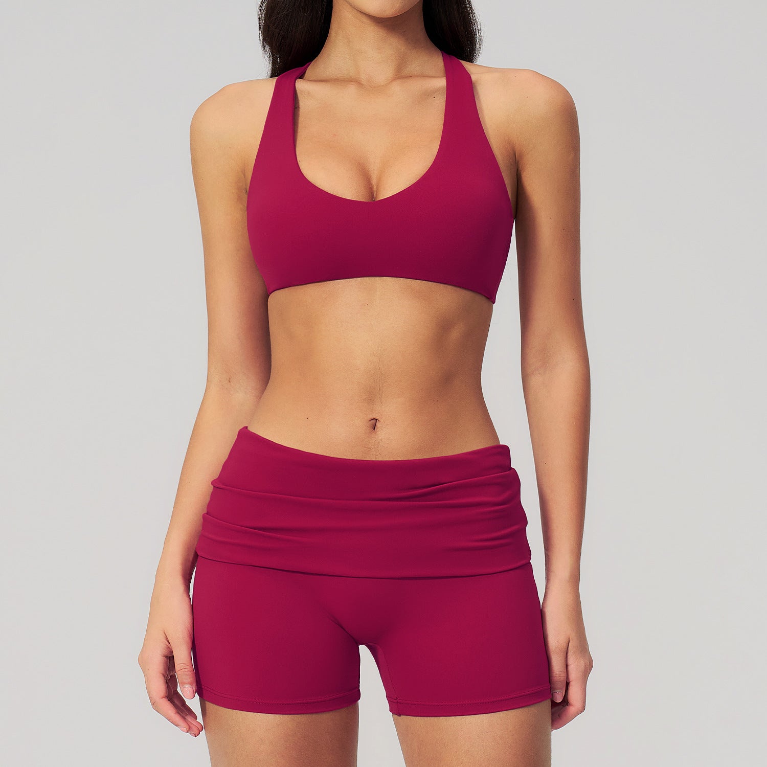 Women's wholesale Cross-Back bras with shorts Yoga Set