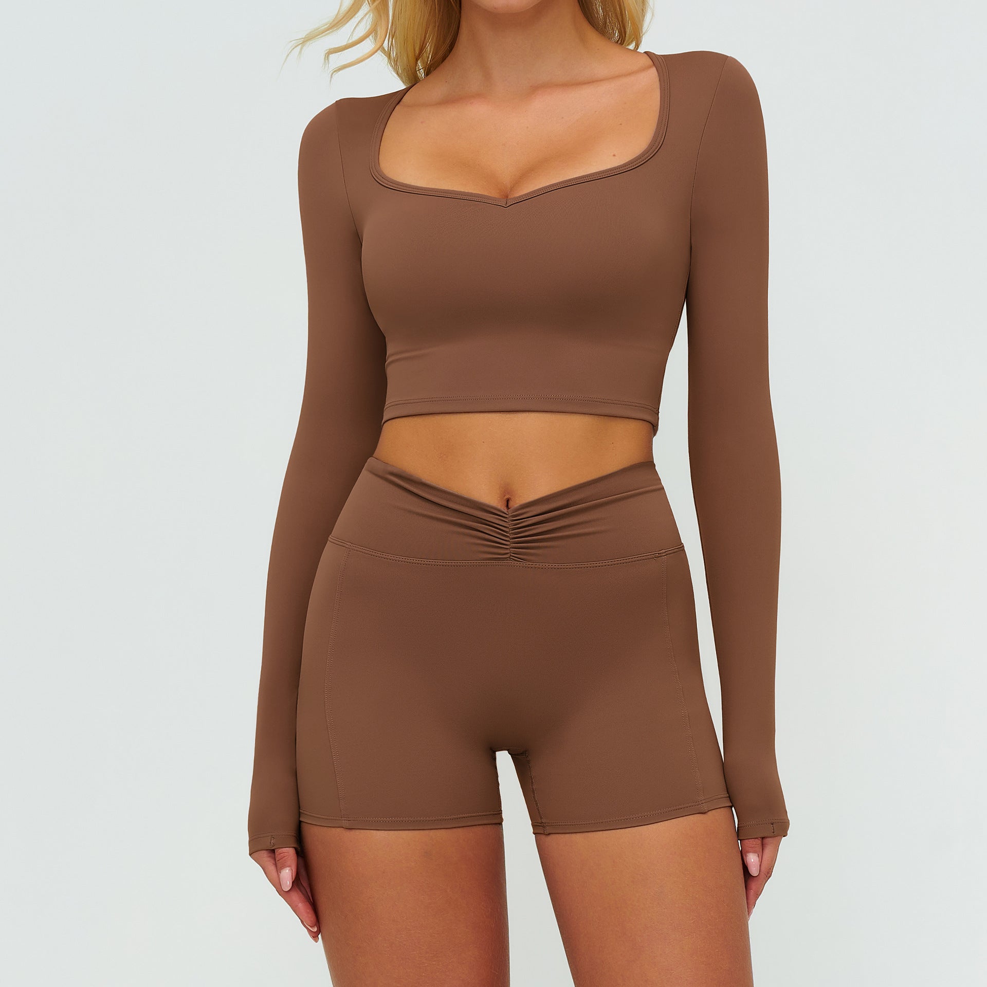 Women's wholesale long sleeve tops with shorts set