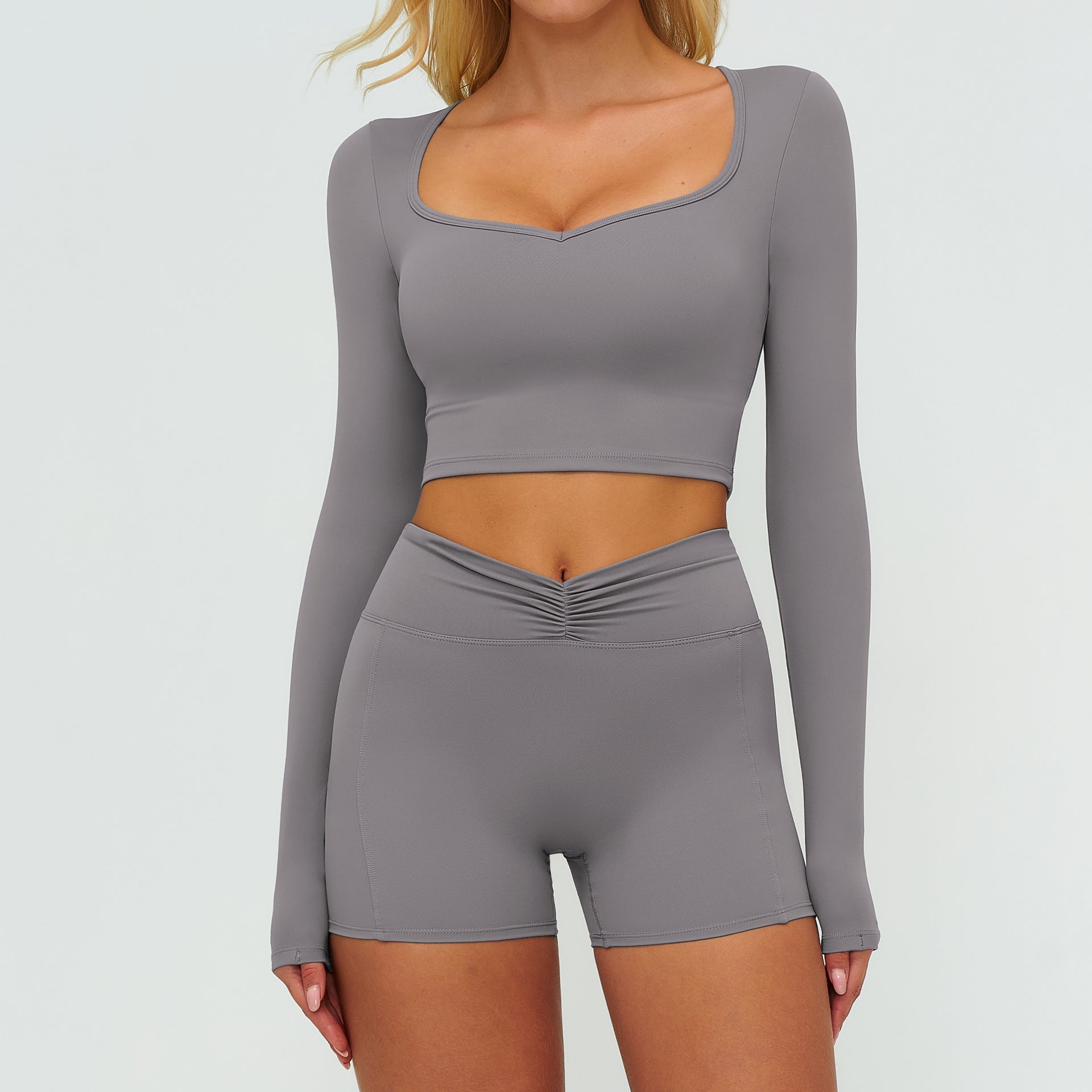 Women's wholesale long sleeve tops with shorts set