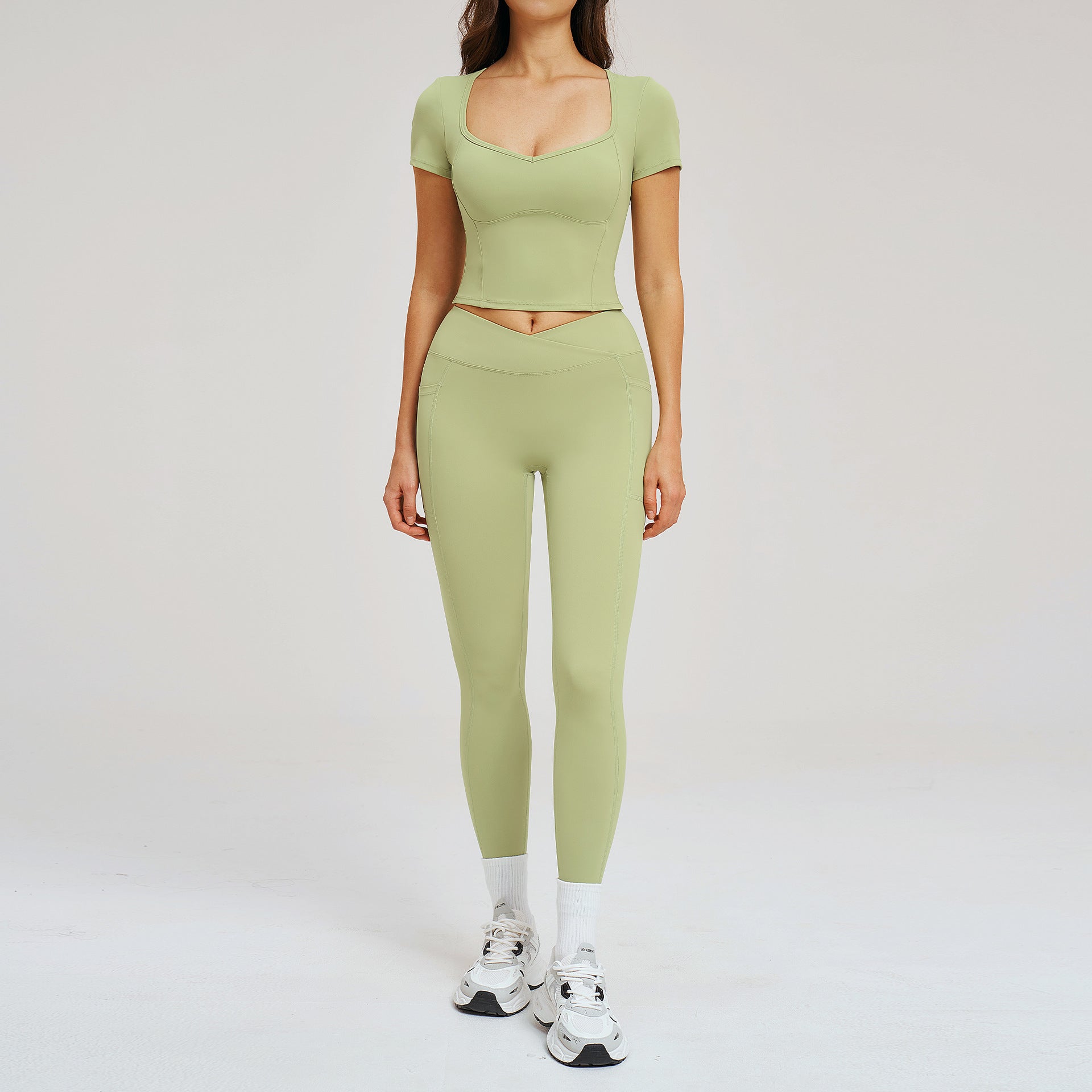 Women's fashion short-sleeve shirts with leggings yoga set