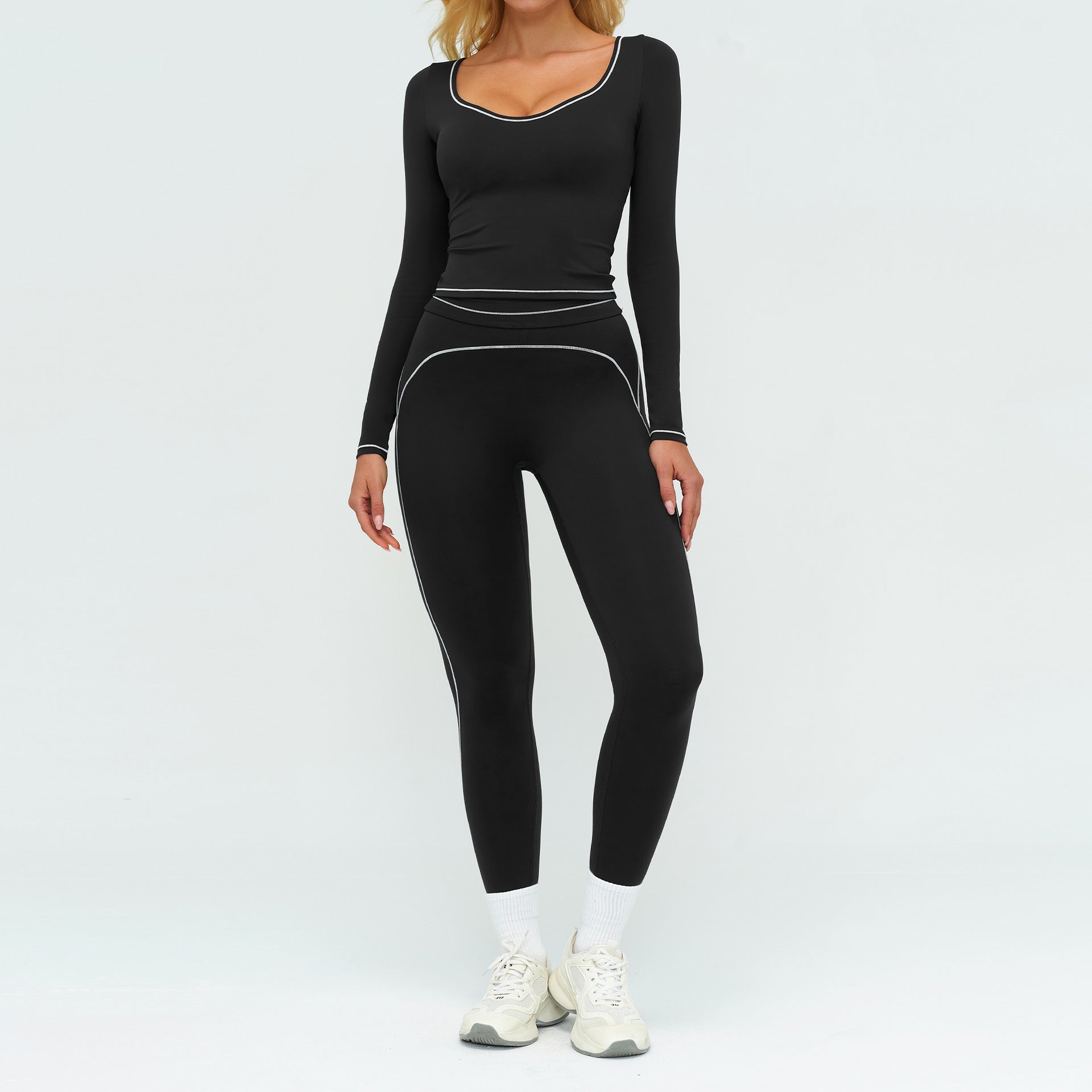 Women's Contrasting Color Brushed Yoga Long sleeve tops Suit