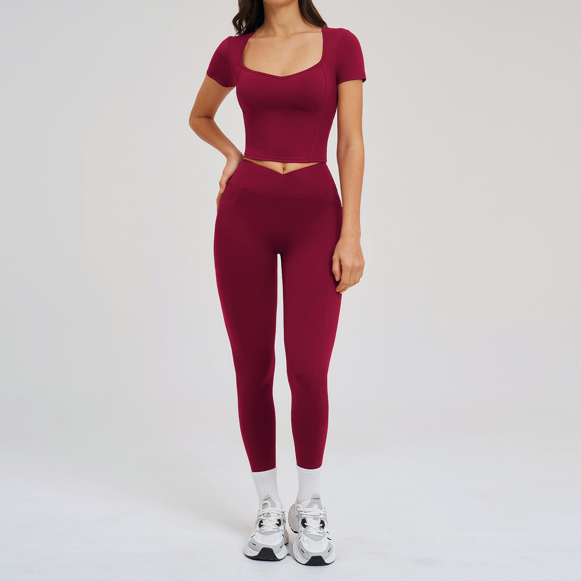 Women's fashion short-sleeve shirts with leggings yoga set