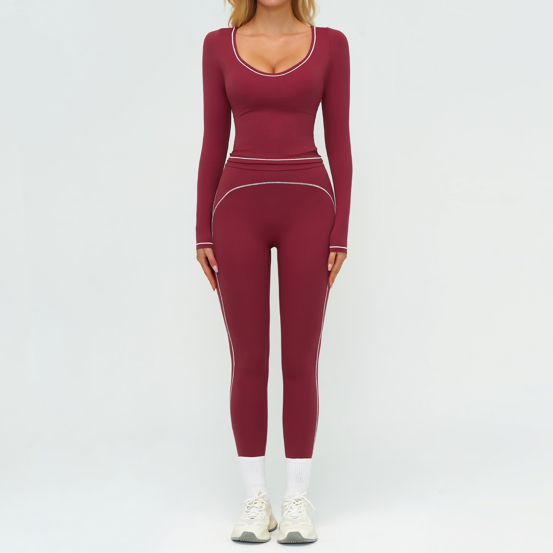 Women's Contrasting Color Brushed Yoga Long sleeve tops Suit