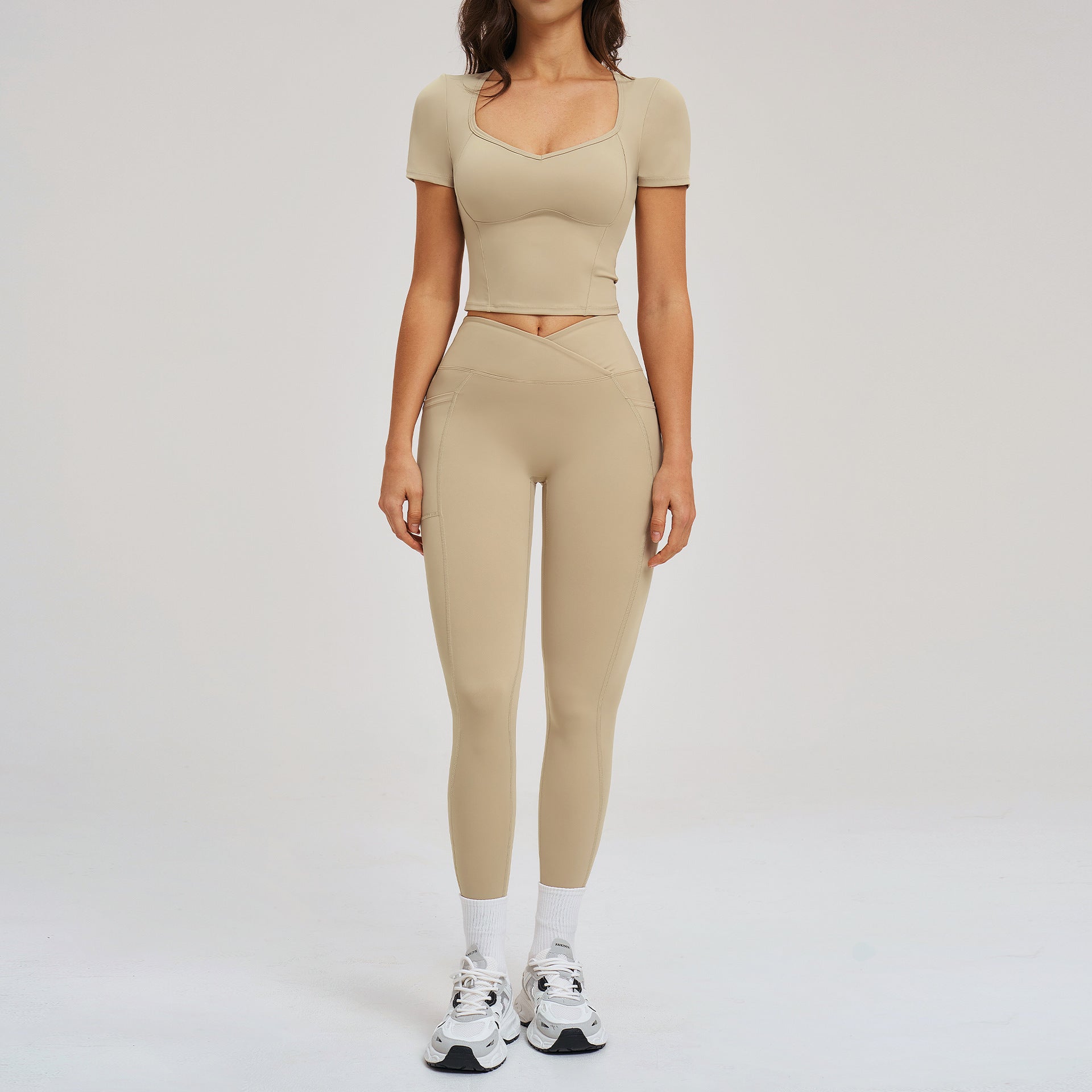 Women's fashion short-sleeve shirts with leggings yoga set