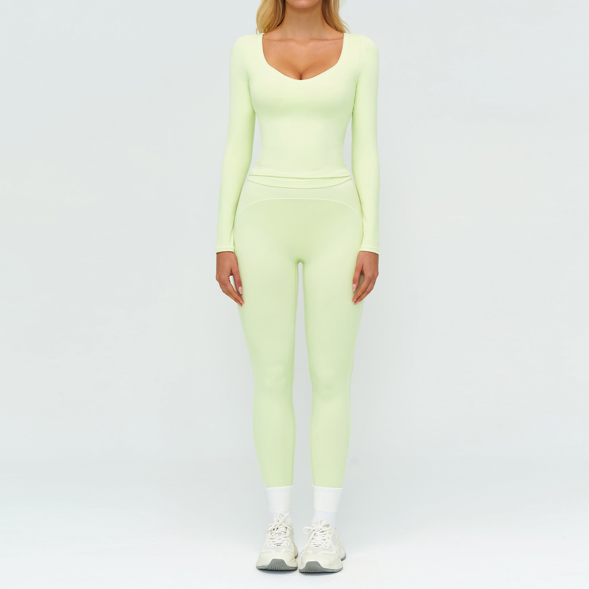 Women's Contrasting Color Brushed Yoga Long sleeve tops Suit