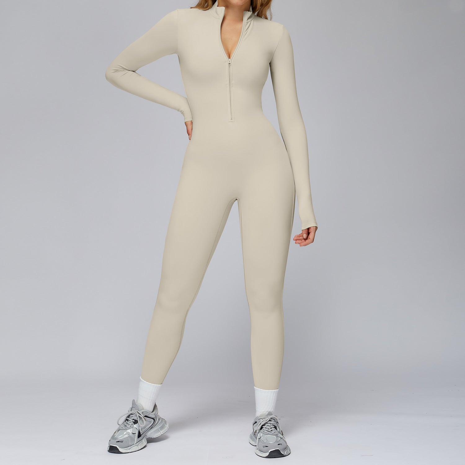 Tight-Fitting Fleece-Lined Yoga Jumpsuit