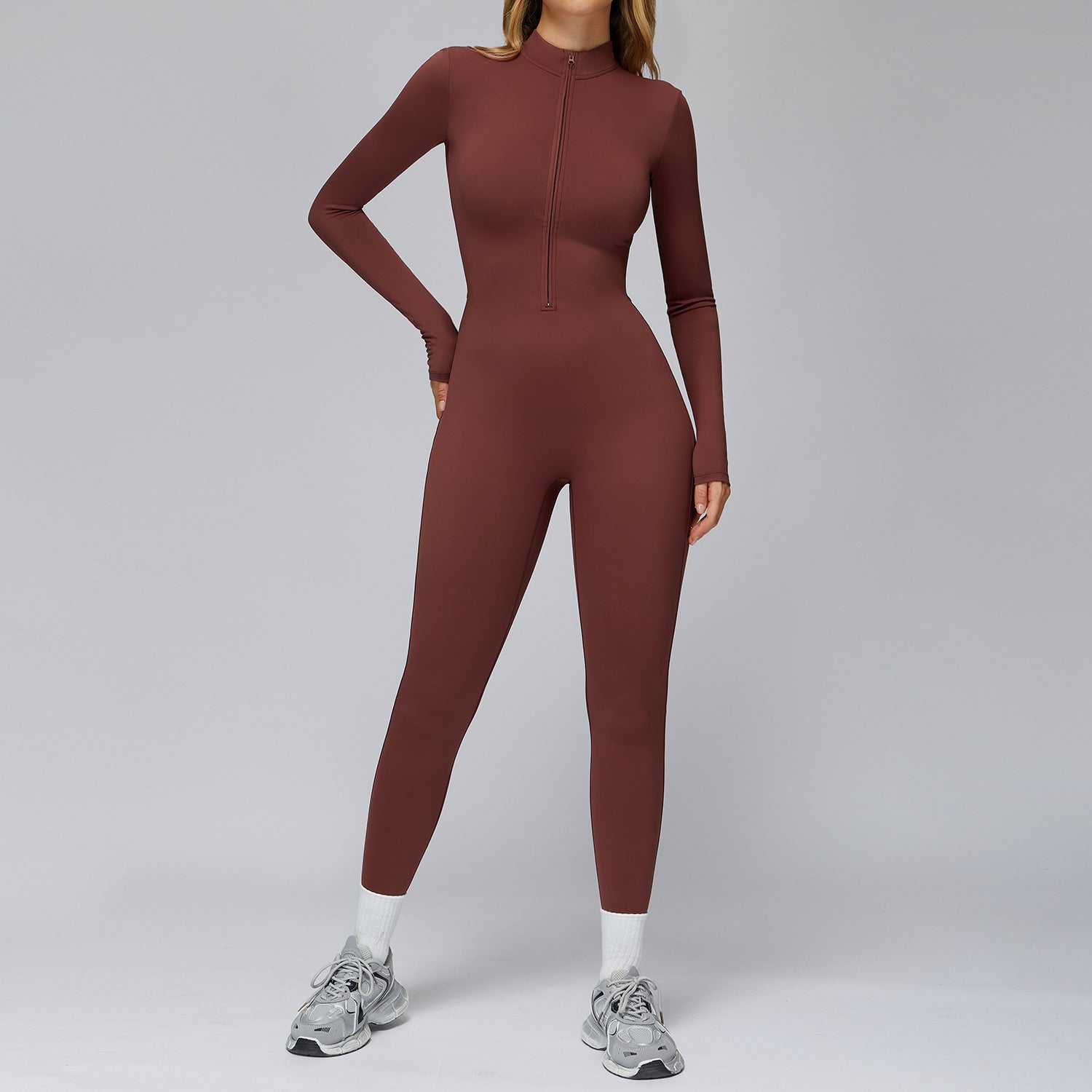 Tight-Fitting Fleece-Lined Yoga Jumpsuit