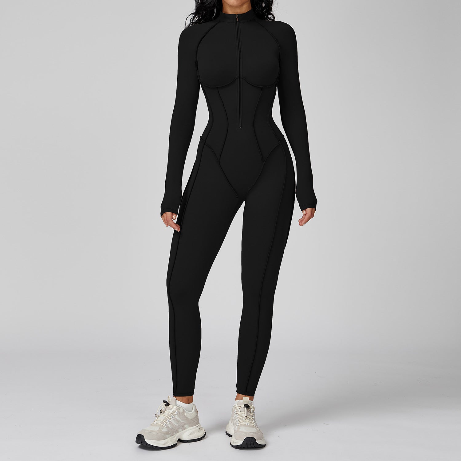 Stand collar bodysuit half zip one-piece fitness wear