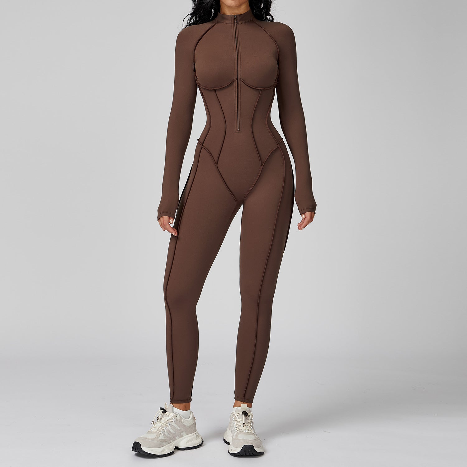 Stand collar bodysuit half zip one-piece fitness wear