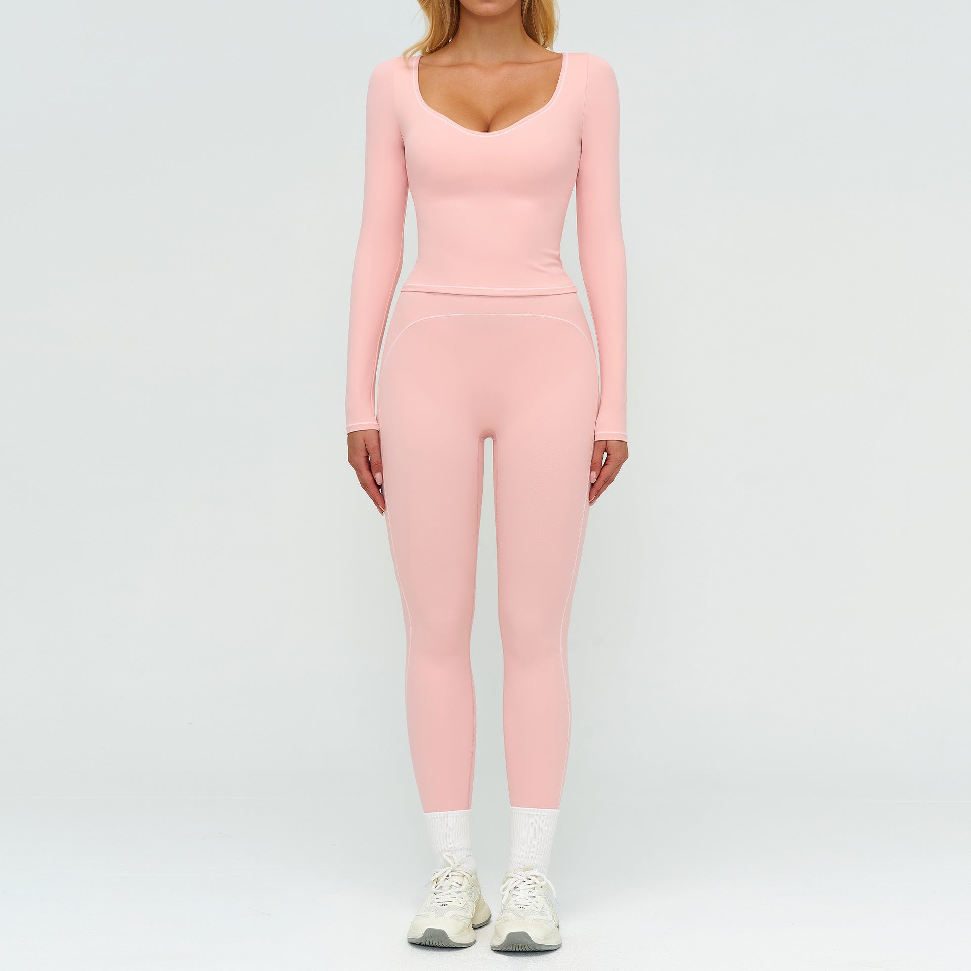 Women's Contrasting Color Brushed Yoga Long sleeve tops Suit