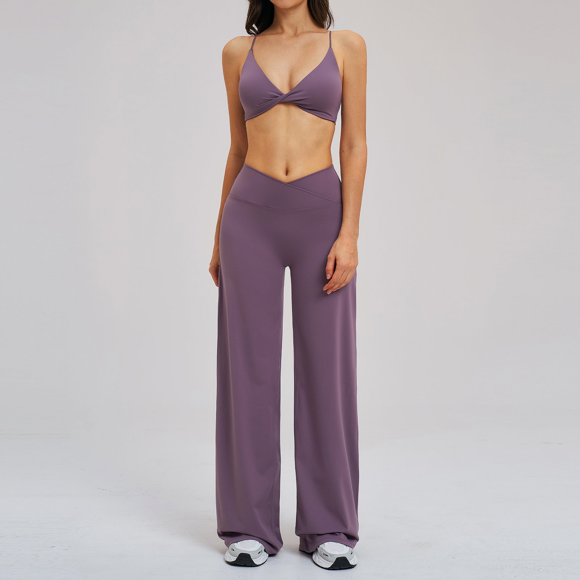 Cross-waist sports bras with wide-leg fitness set