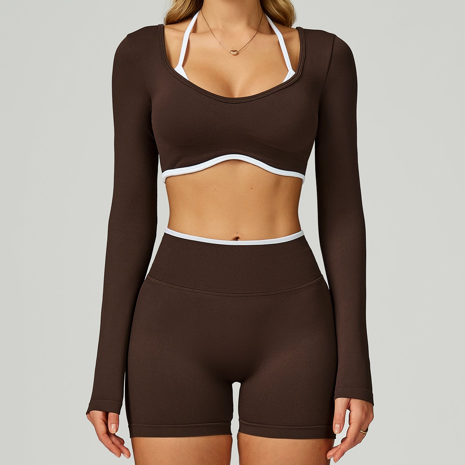 Women's sexy long sleeve tops sports fitness set