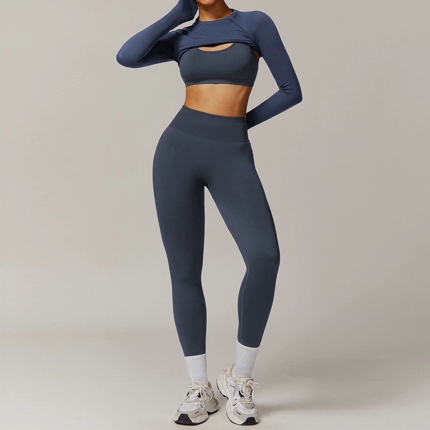 Women's seamless bra long sleeve long pants three-piece yoga suit