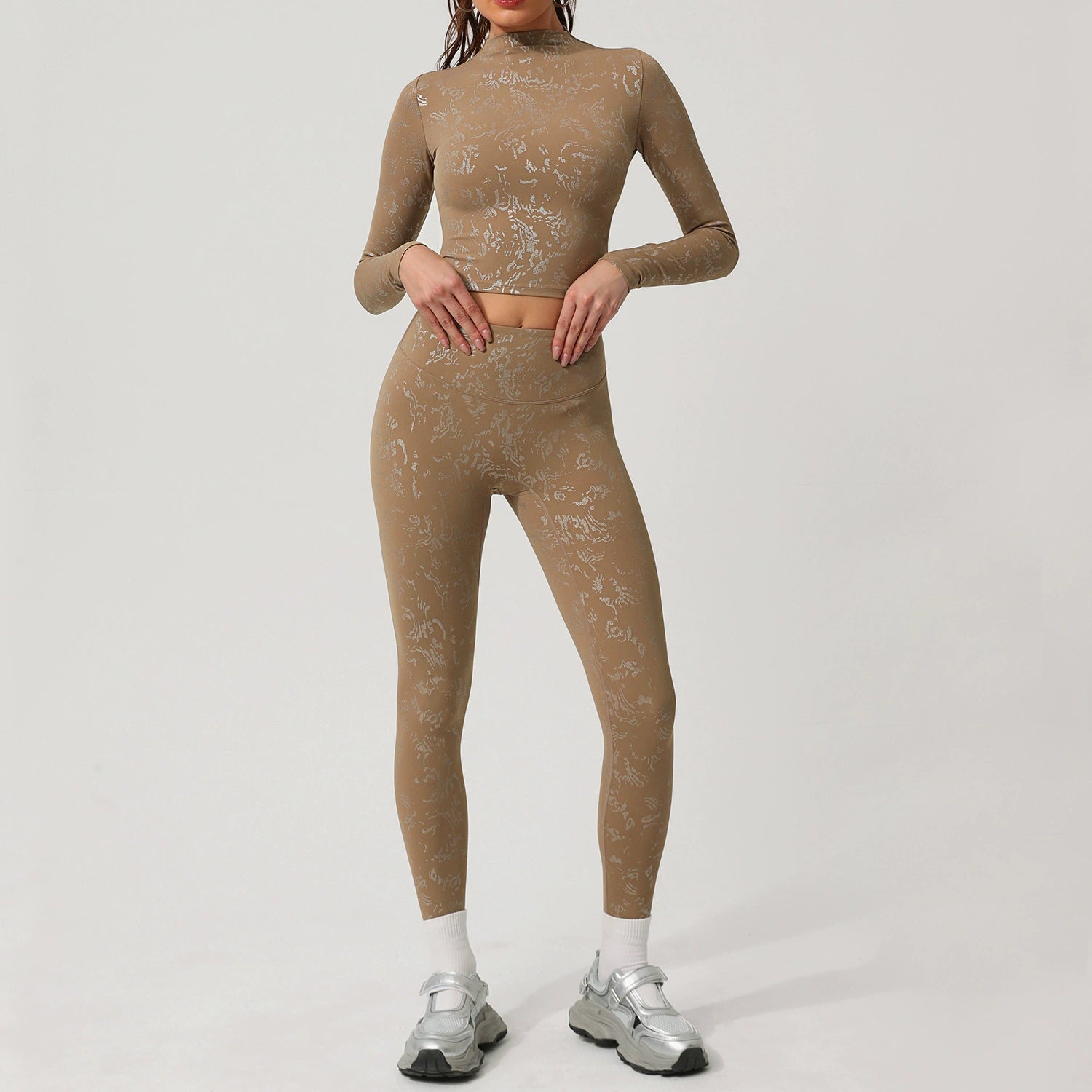 Women's Silver-stamped Long sleeve with leggings Set
