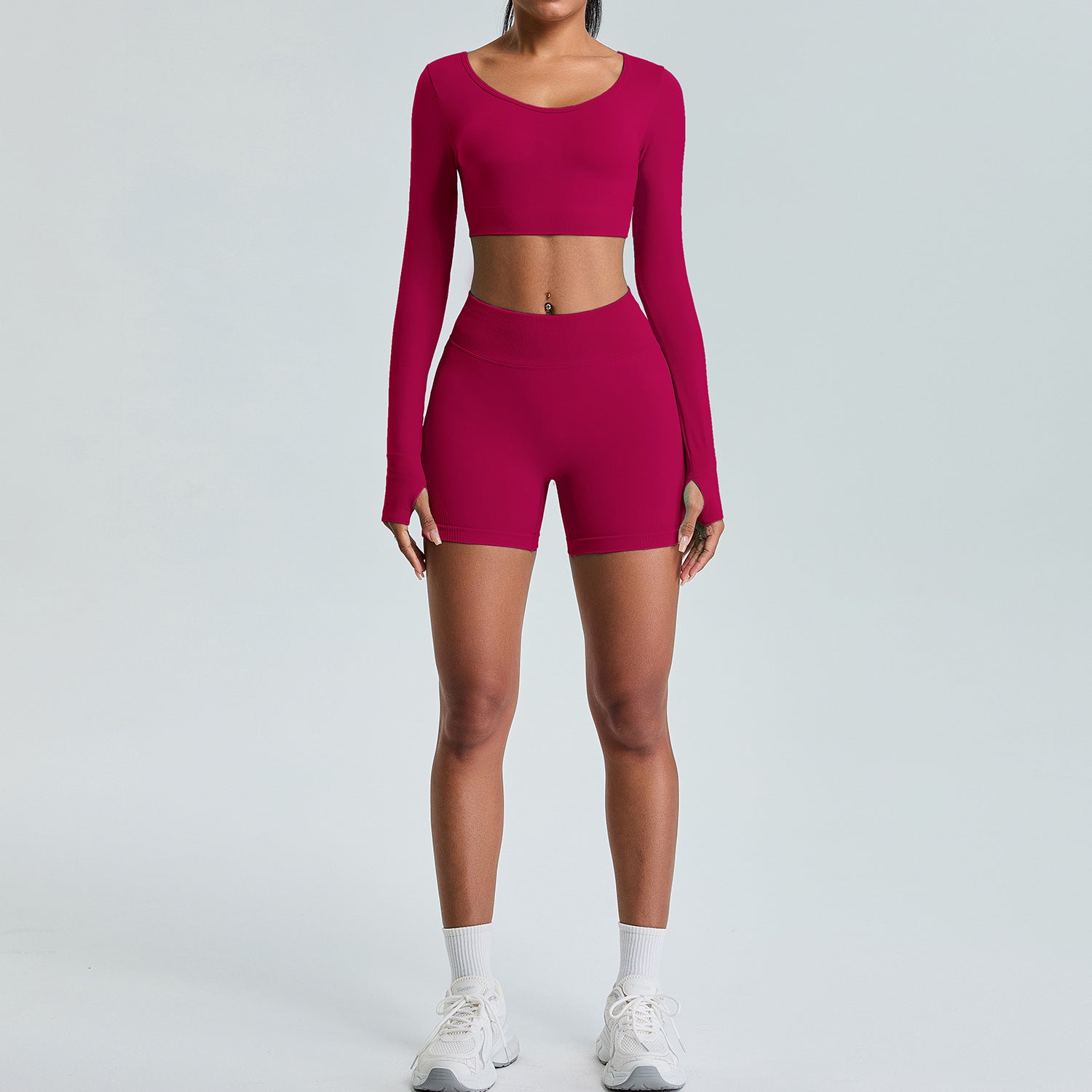 Women's Long Sleeve Seamless Shorts Set