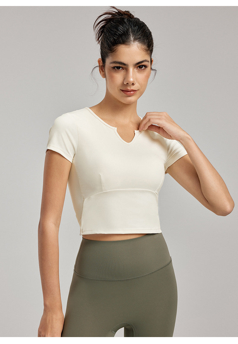 Women's New T-shirt with chest pads slim fit sports short sleeves