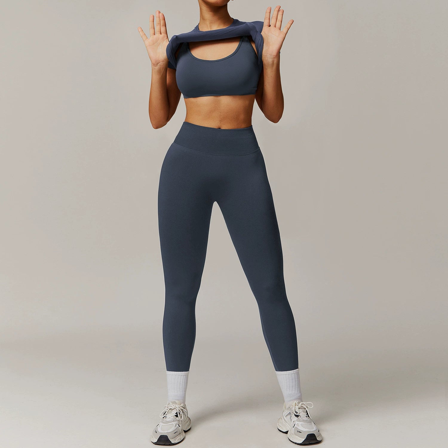 Women's bra short-sleeved shirt with long leggings three-piece yoga suit