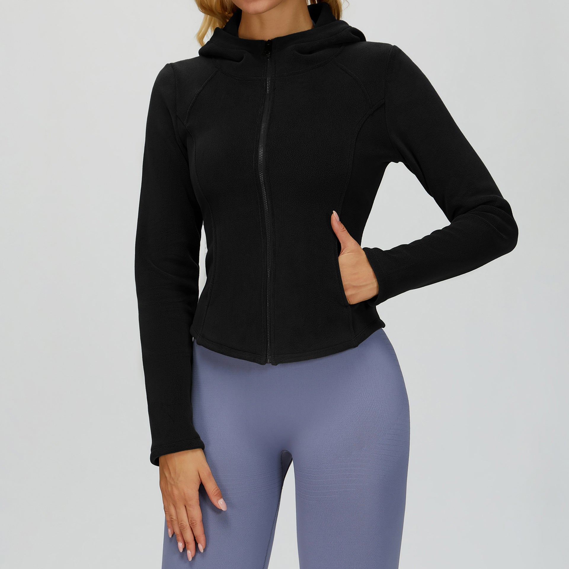 Hooded fleece-lined slim-fit zip-up jacket with pockets
