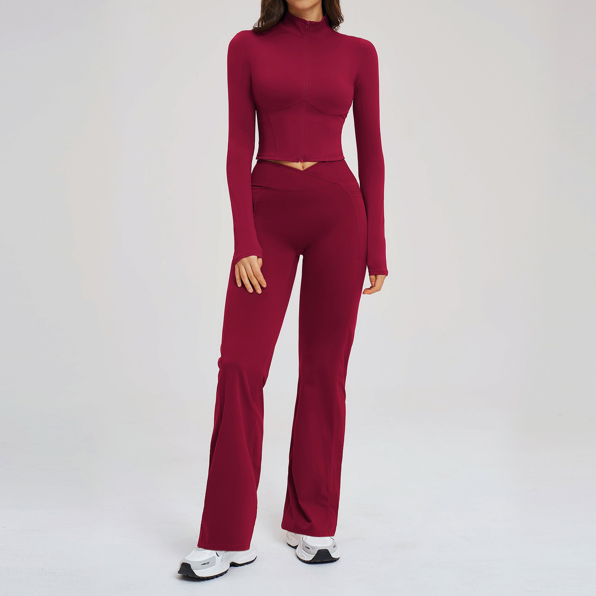 Naked-feel zipper fashion casual suit fitness running sports jackets with flare suit