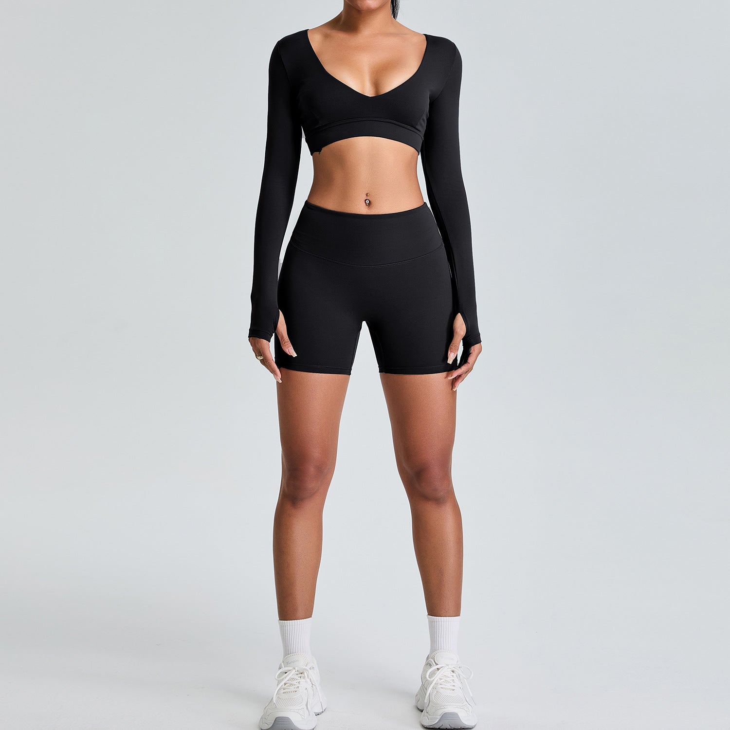 Women's V-neck Sports Top and Shorts set