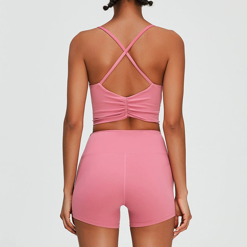 Women's Cross Back Sports Bra with shorts set