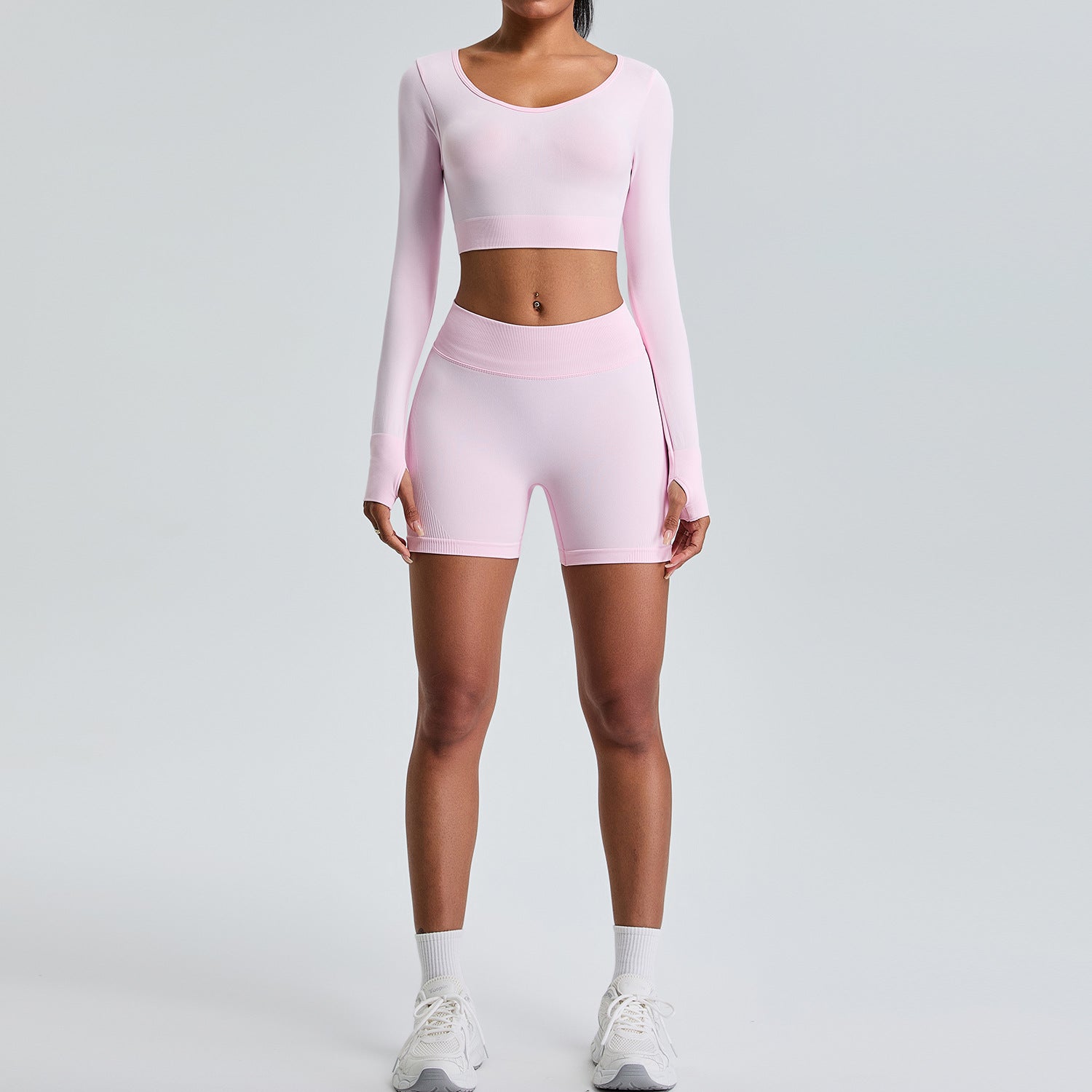 Women's Long Sleeve Seamless Shorts Set