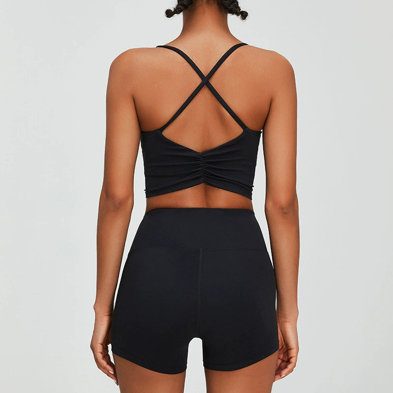 Women's Cross Back Sports Bra with shorts set