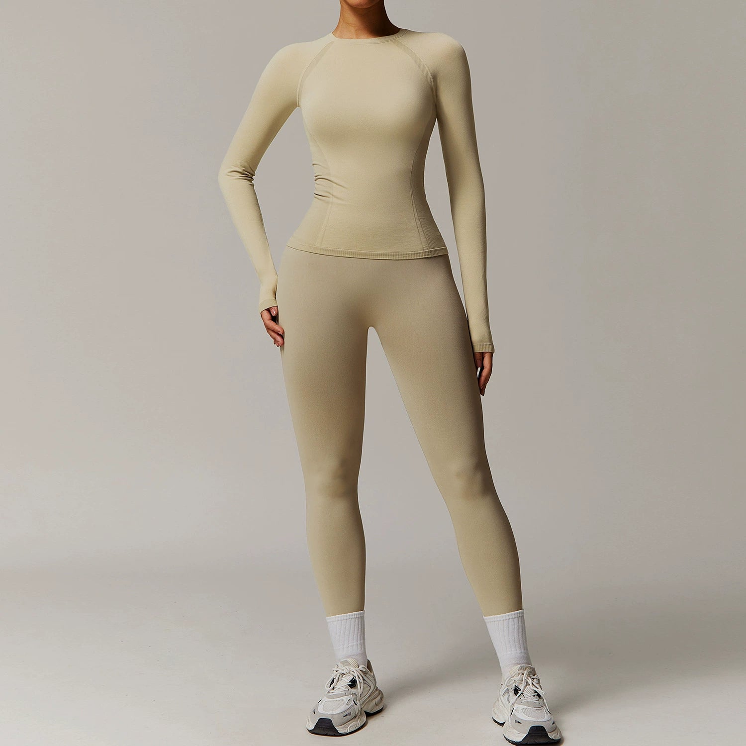 Women's Seamless ribbed long-sleeved trousers set
