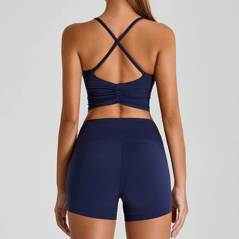 Women's Cross Back Sports Bra with shorts set