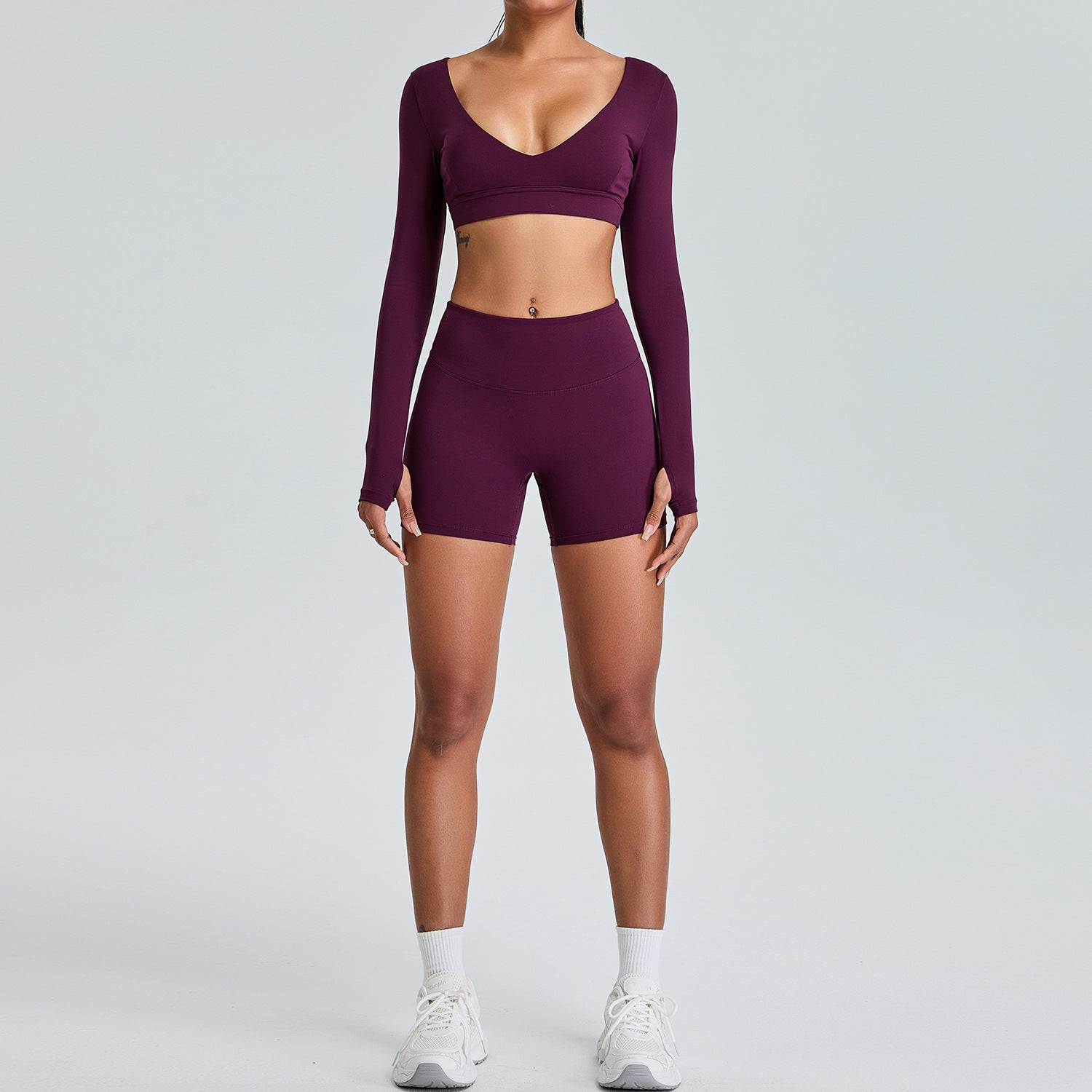 Women's V-neck Sports Top and Shorts set