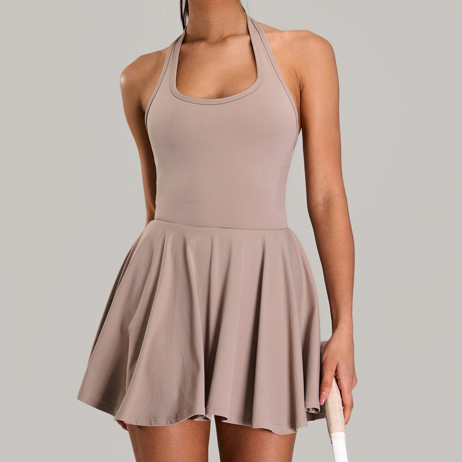 New halter neck beautiful back nude sports dress