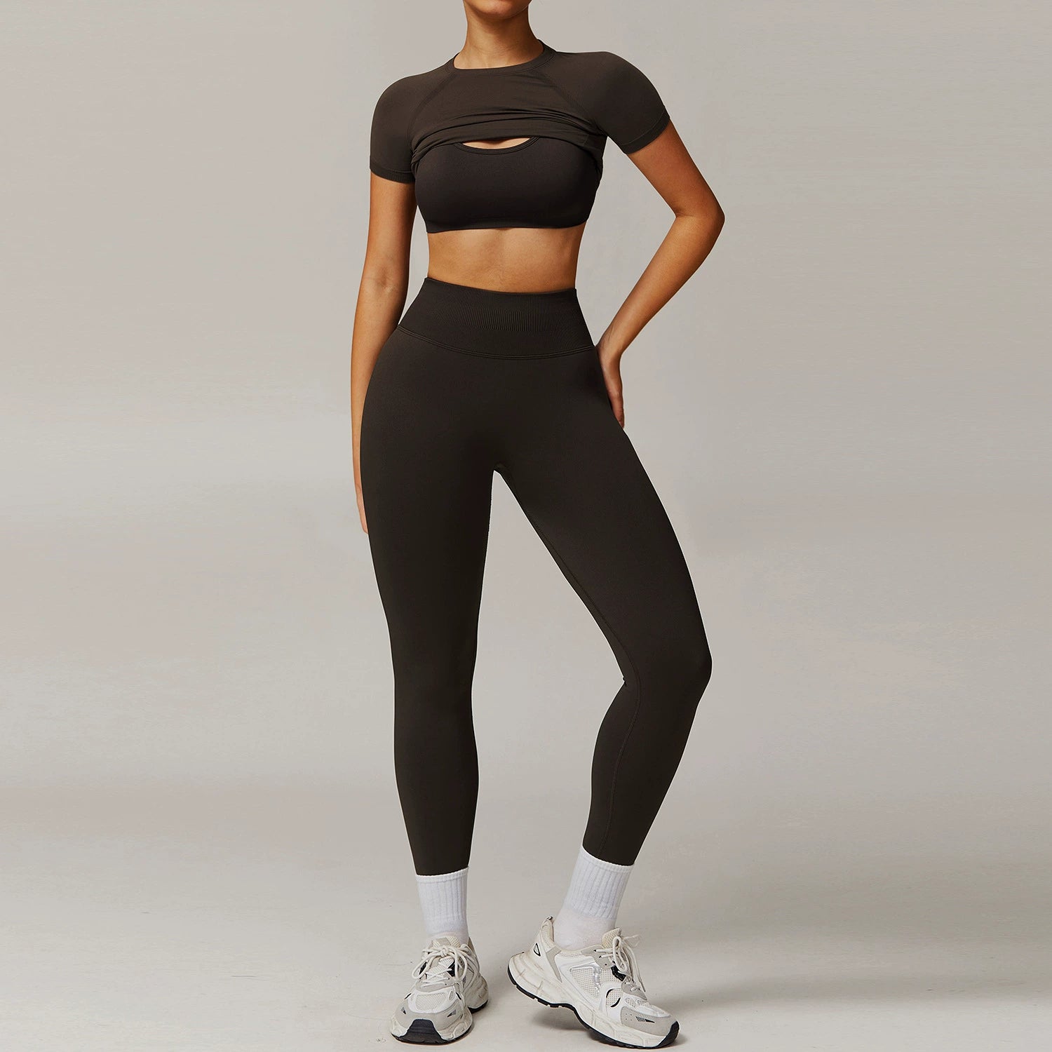 Women's bra short-sleeved shirt with long leggings three-piece yoga suit