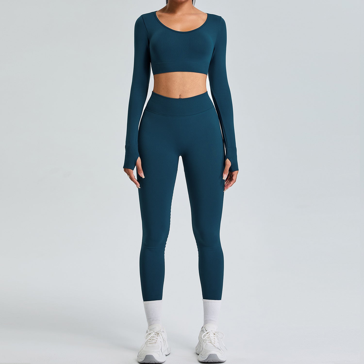 Women's New Slim Fit Seamless Long Sleeve Trousers Sports Suit