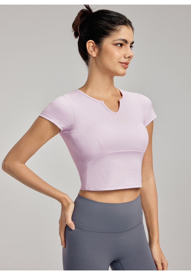 Women's New T-shirt with chest pads slim fit sports short sleeves