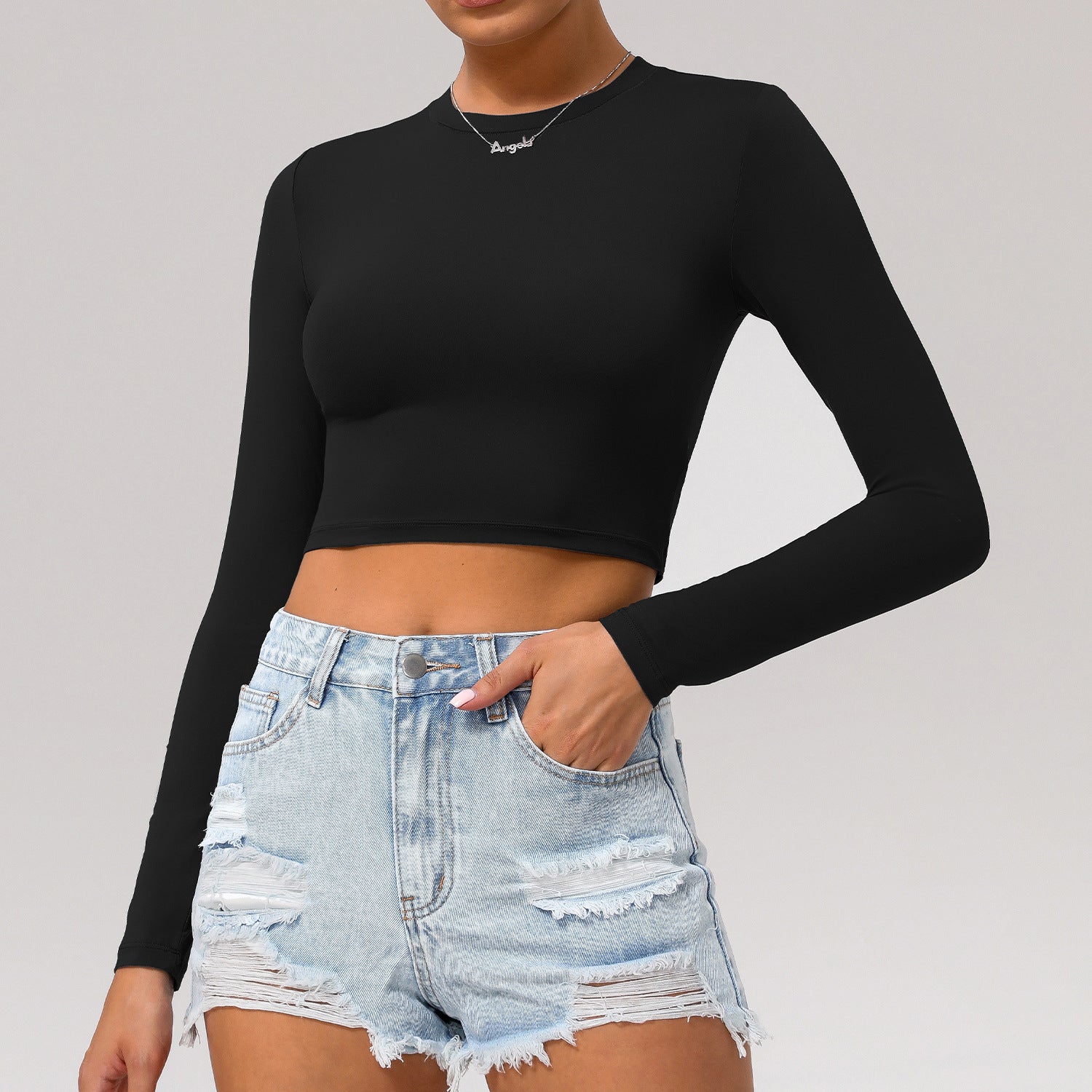 New Solid Color Tops Sports Casual Long-sleeved T-shirt